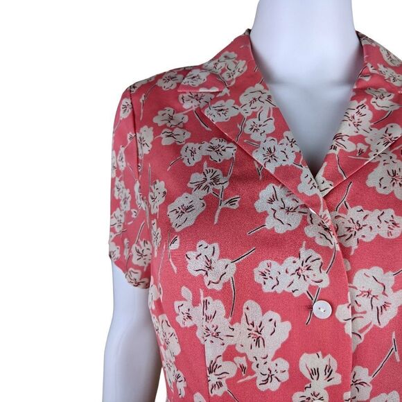 Statements by Danielle 8P Vintage Coral Pink Button Up Floral 100% Silk Blouse - Picture 3 of 8